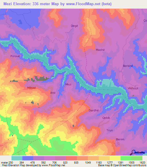 Mezi,Albania Elevation Map