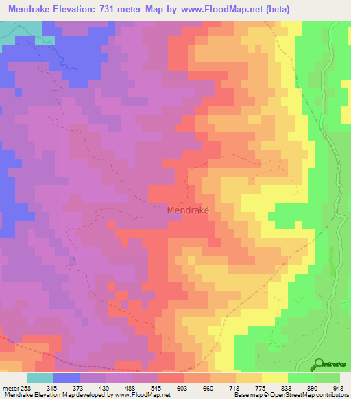 Mendrake,Albania Elevation Map