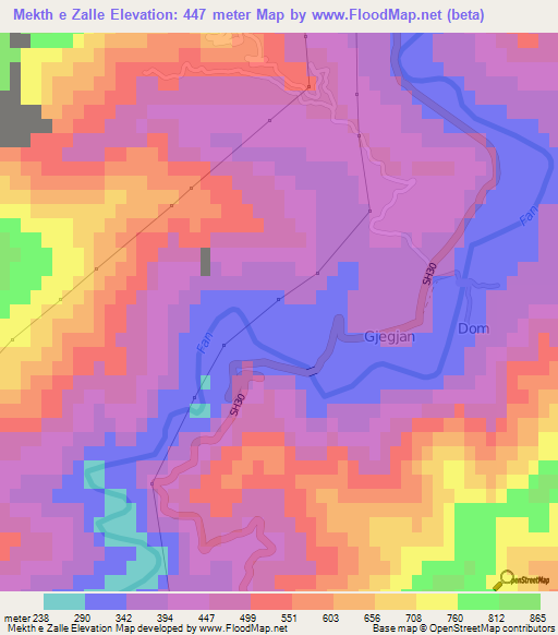 Mekth e Zalle,Albania Elevation Map