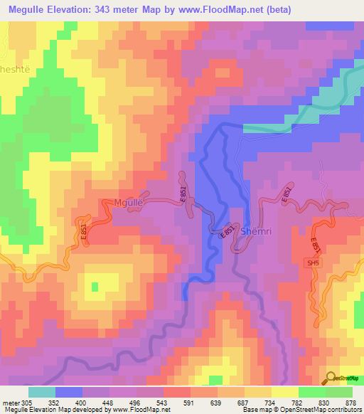 Megulle,Albania Elevation Map