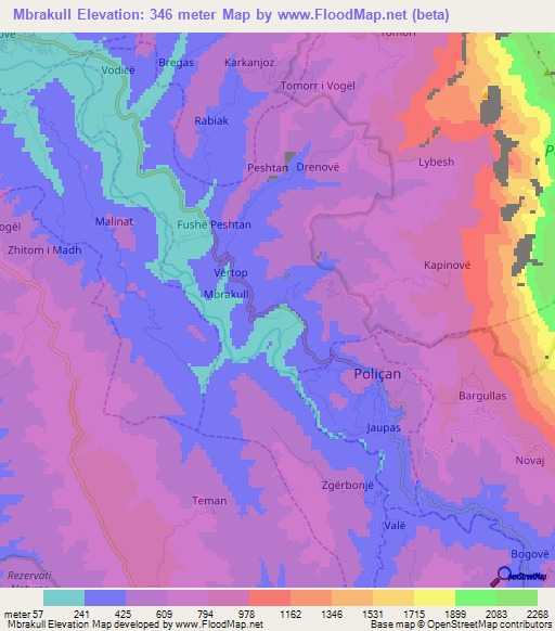 Mbrakull,Albania Elevation Map