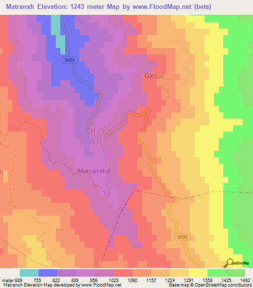 Matranxh,Albania Elevation Map