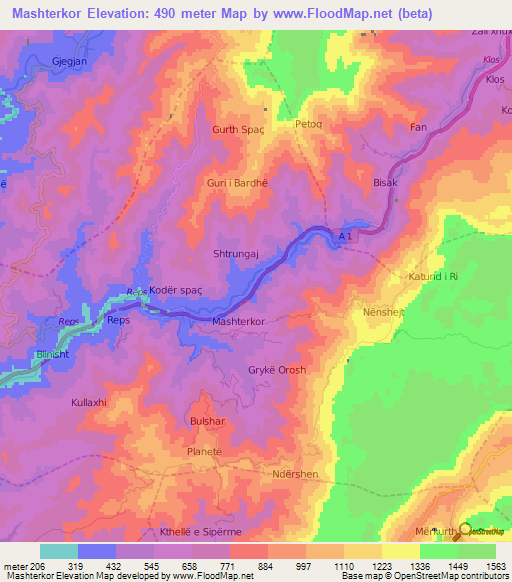 Mashterkor,Albania Elevation Map