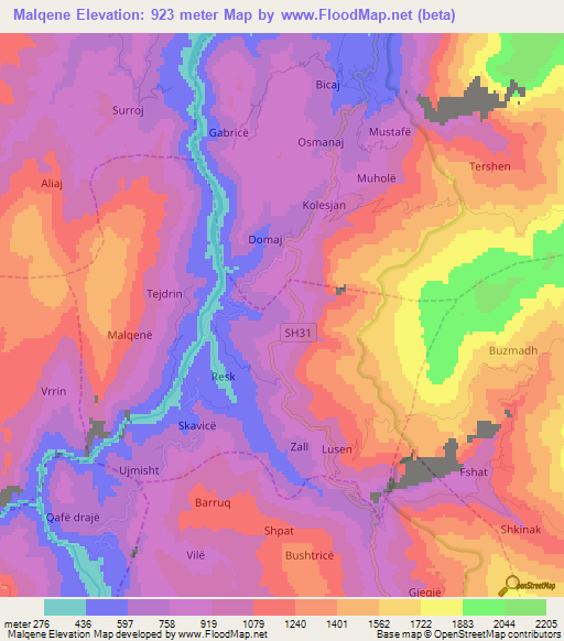 Malqene,Albania Elevation Map