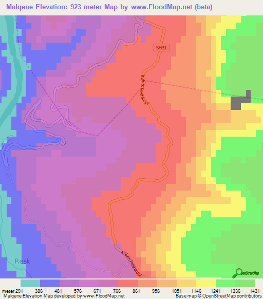 Malqene,Albania Elevation Map