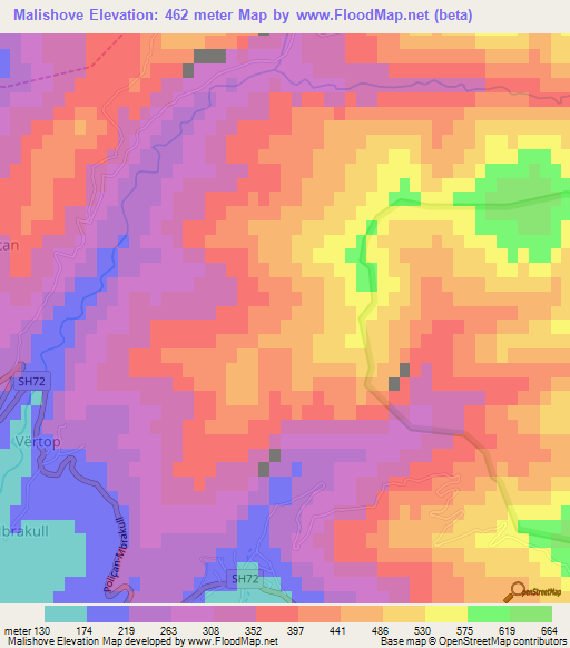 Malishove,Albania Elevation Map