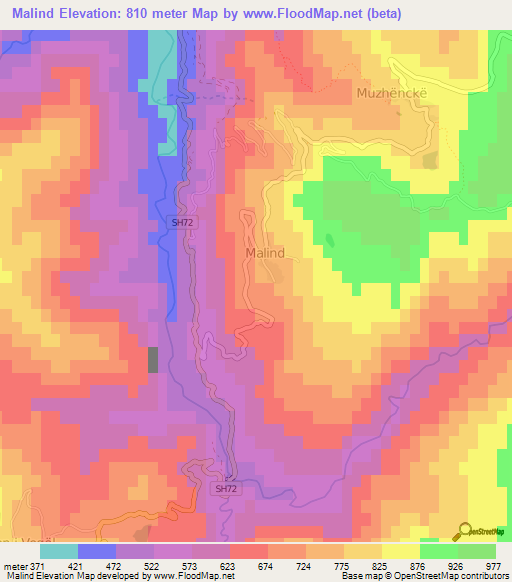 Malind,Albania Elevation Map