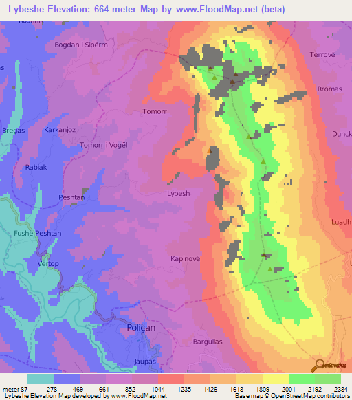 Lybeshe,Albania Elevation Map