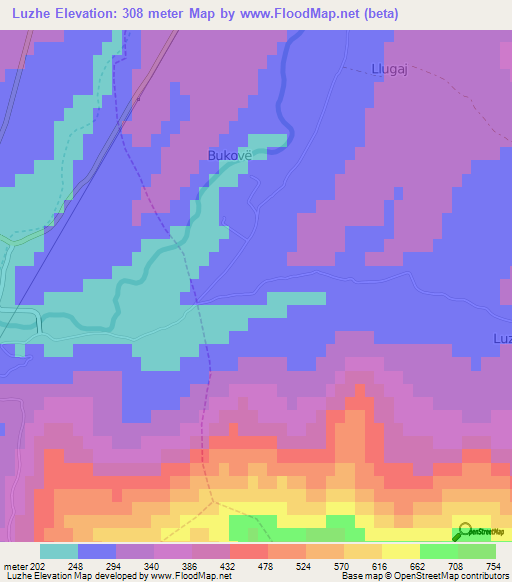 Luzhe,Albania Elevation Map