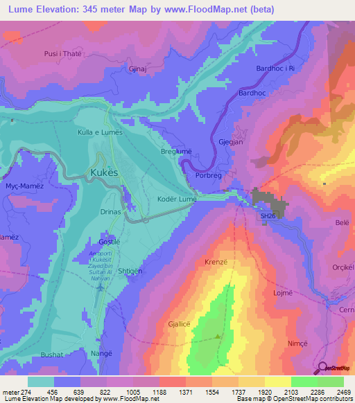 Lume,Albania Elevation Map