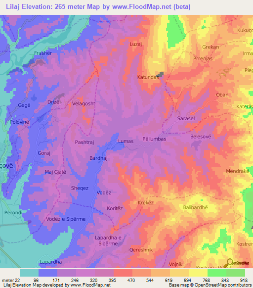 Lilaj,Albania Elevation Map