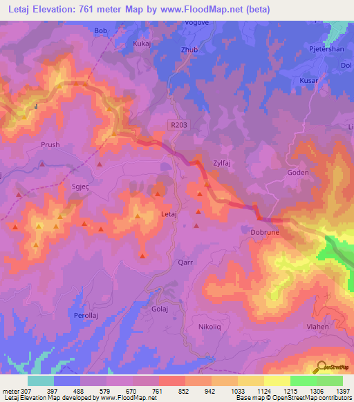 Letaj,Albania Elevation Map