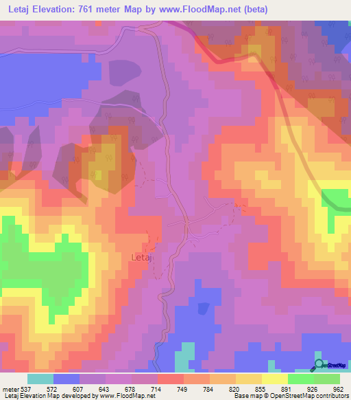 Letaj,Albania Elevation Map