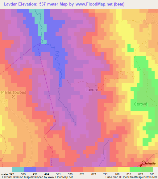 Lavdar,Albania Elevation Map