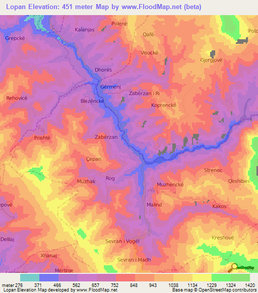 Lopan,Albania Elevation Map