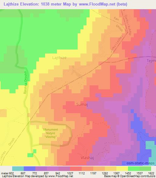 Lajthize,Albania Elevation Map