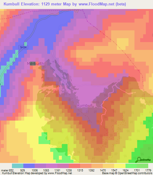 Kumbull,Albania Elevation Map