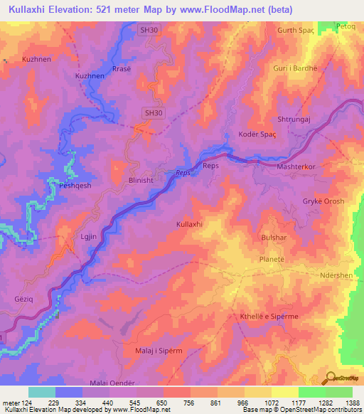 Kullaxhi,Albania Elevation Map