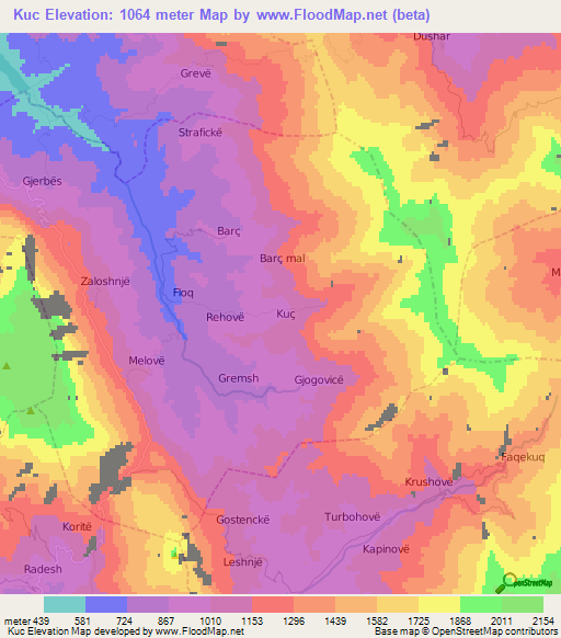 Kuc,Albania Elevation Map