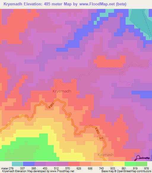 Kryemadh,Albania Elevation Map