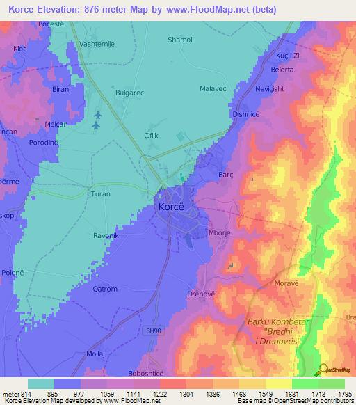 Korce,Albania Elevation Map