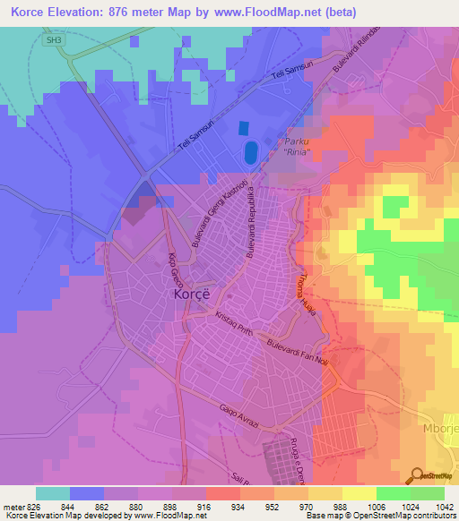 Korce,Albania Elevation Map