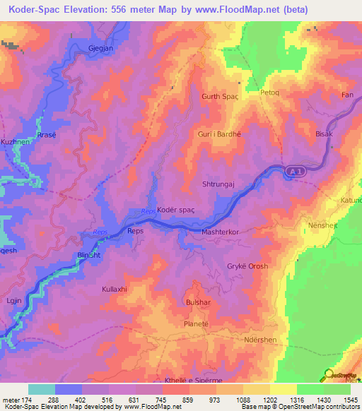 Koder-Spac,Albania Elevation Map