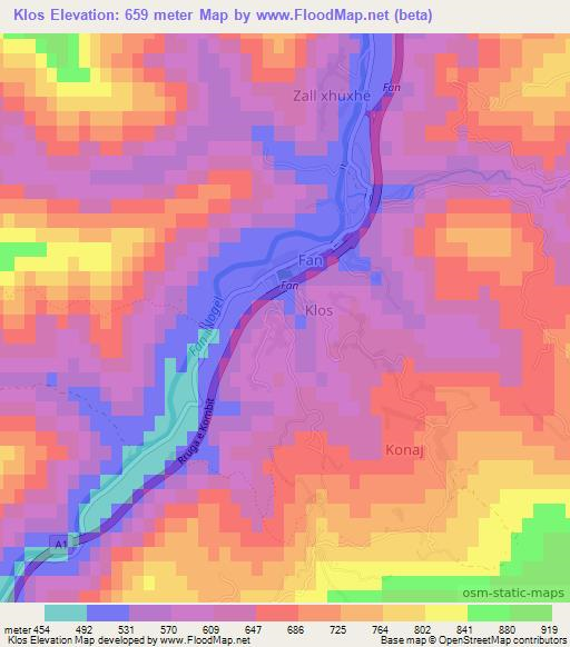 Klos,Albania Elevation Map