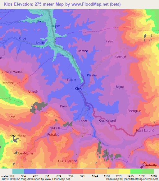 Klos,Albania Elevation Map