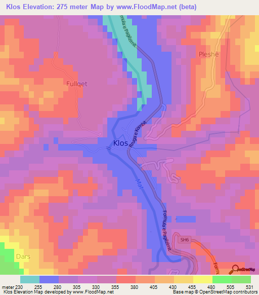 Klos,Albania Elevation Map