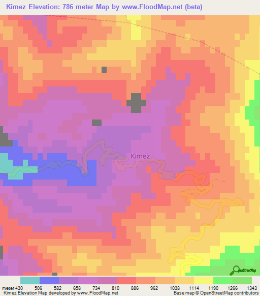 Kimez,Albania Elevation Map