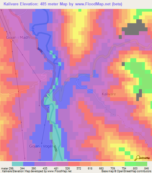 Kalivare,Albania Elevation Map