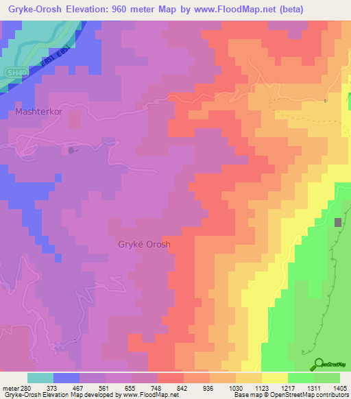 Gryke-Orosh,Albania Elevation Map