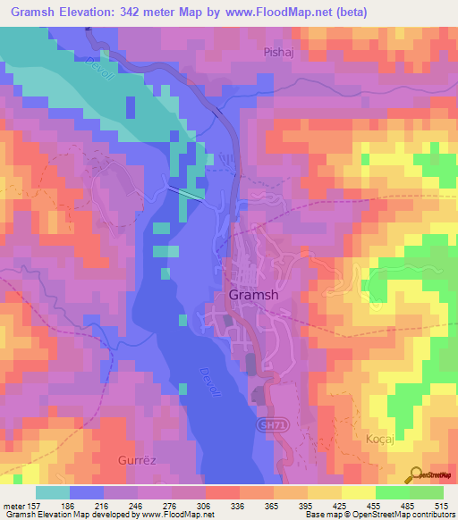 Gramsh,Albania Elevation Map