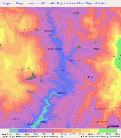 Gojani i Vogel,Albania Elevation Map