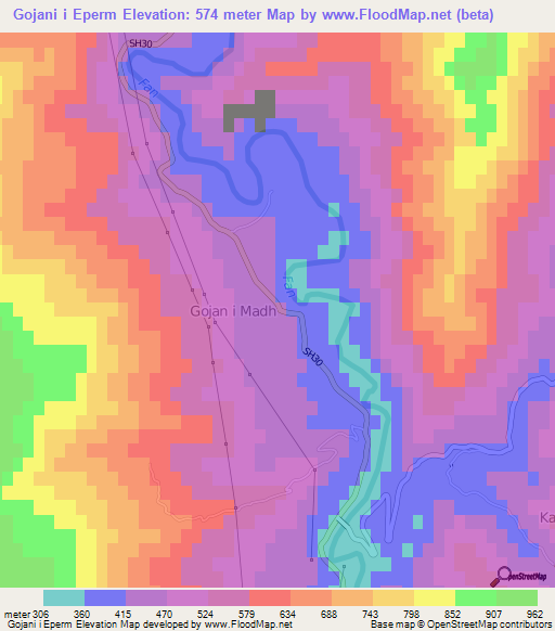 Gojani i Eperm,Albania Elevation Map