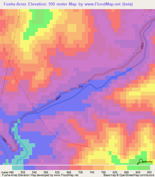 Fushe-Arrez,Albania Elevation Map