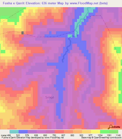 Fusha e Qarrit,Albania Elevation Map