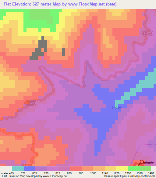 Flet,Albania Elevation Map