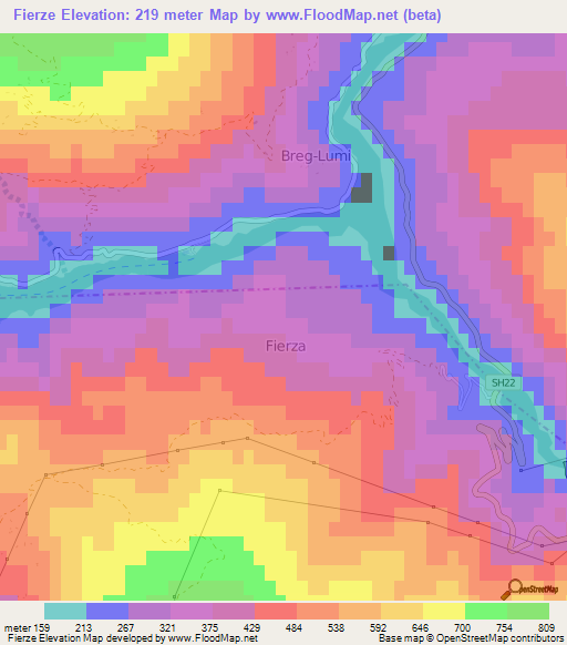 Fierze,Albania Elevation Map