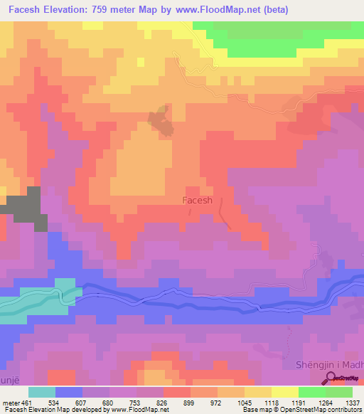 Facesh,Albania Elevation Map