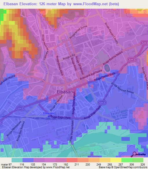 Elbasan,Albania Elevation Map