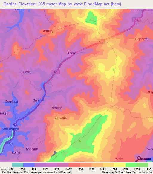 Dardhe,Albania Elevation Map