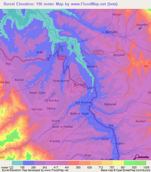 Burrel,Albania Elevation Map