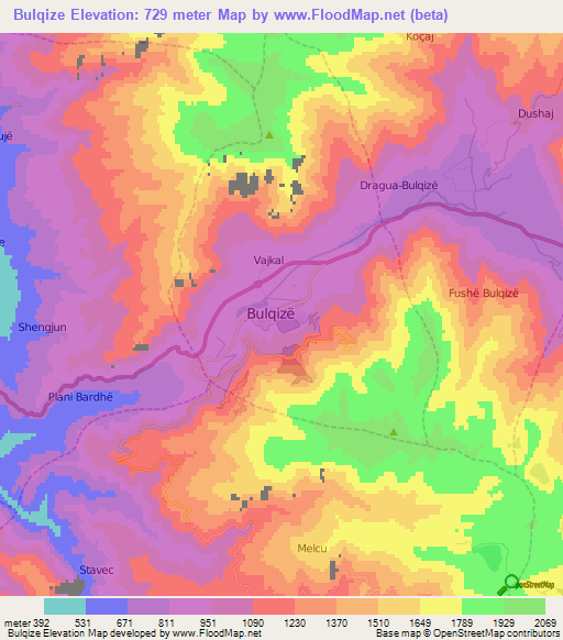 Bulqize,Albania Elevation Map