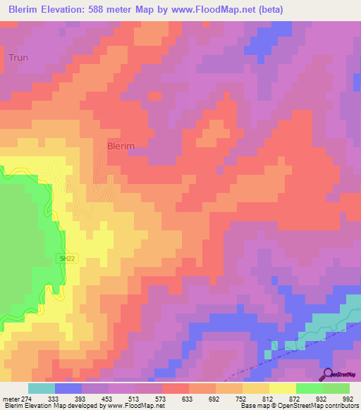 Blerim,Albania Elevation Map