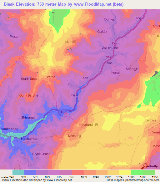 Bisak,Albania Elevation Map