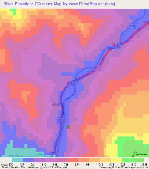 Bisak,Albania Elevation Map