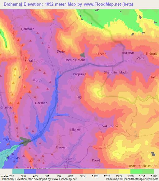 Brahamaj,Albania Elevation Map