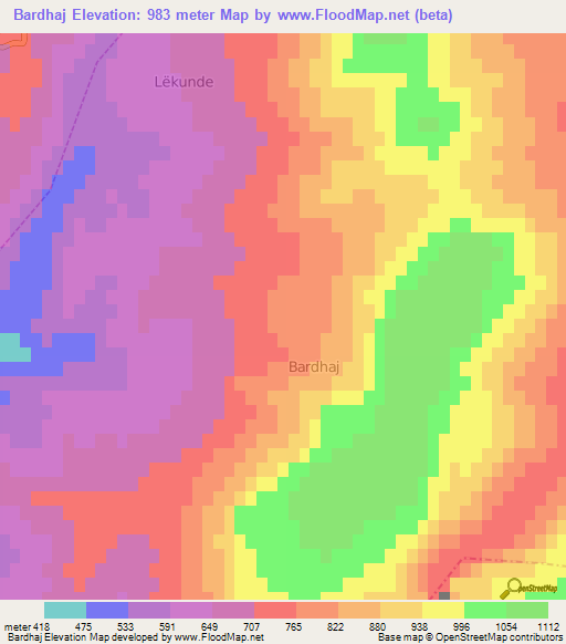 Bardhaj,Albania Elevation Map